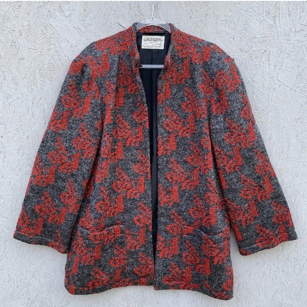 Vintage Jaeger Wool Blend Abstract Print Jacket UK 12 Open Front Made in Britain